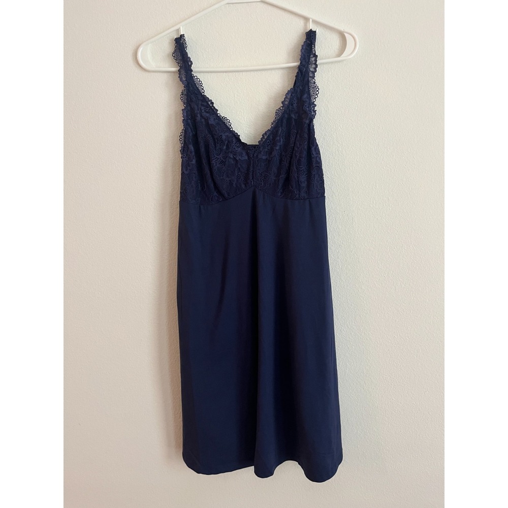 Flora Nikrooz Slip Dress Women Medium Navy Blue Lace Chemise Nightgown Sleepwear